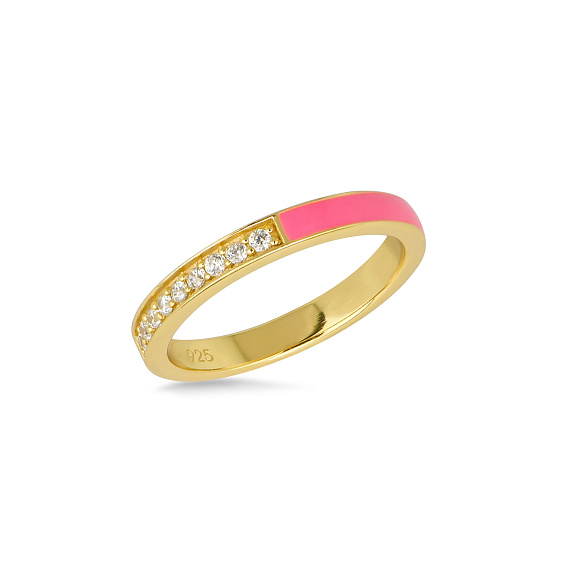 Кольцо с розовой эмалью и кубическим цирконием 15 Vermeil из 18 кт желтого золота купить в Москве по цене 5 300 руб.