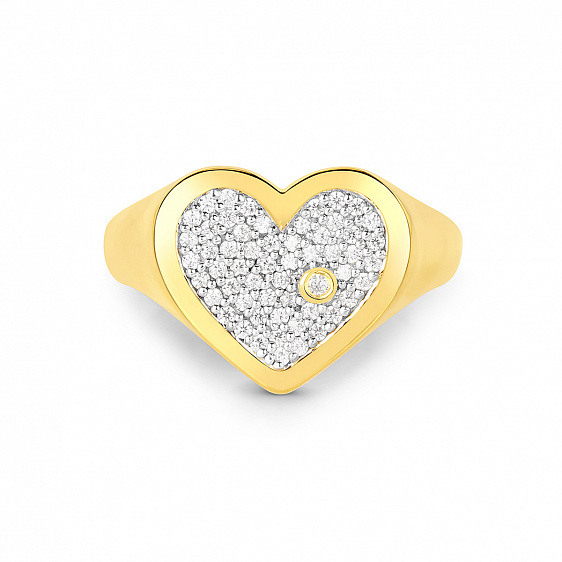картинка Кольцо-сердце с бриллиантом и кубическим цирконием