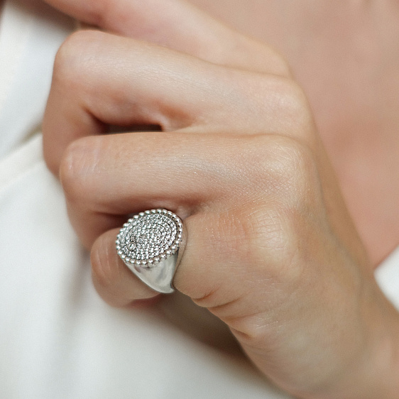 картинка Кольцо овальное с бриллиантом и кубическим цирконием Cocktail Rings