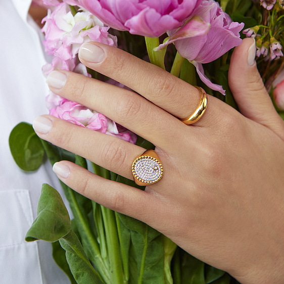 картинка Кольцо овальное с бриллиантом и кубическим цирконием Cocktail Rings
