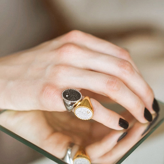 картинка Кольцо овальное с бриллиантом и кубическим цирконием Cocktail Rings